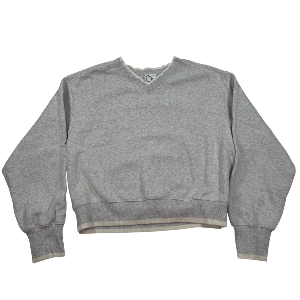 OFFLINE by Aerie Grey V-Neck Cropped Sweatshirt Fleece Pullover Medium NWOT